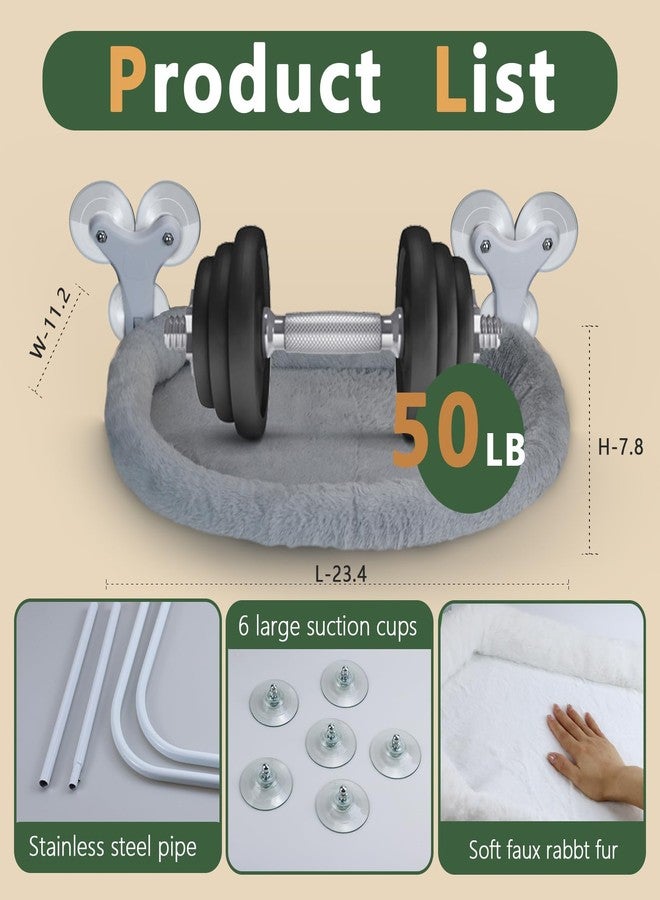 Essovee Cat Window Perch with 6 Strong Suction Cups,Mats That can be Switched Between Winter and Summer,Foldable Cordless Cat Beds Can Bear 50LBS Weight (Grey) - Image 4
